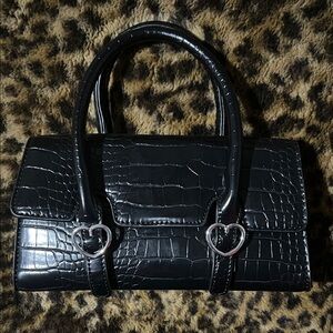 Elegant Black Crocodile Pattern Handbag